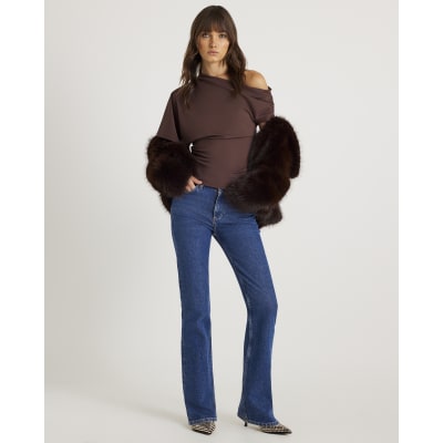 Brown One Shoulder Drape Top