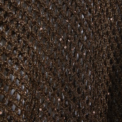 Brown Open Knit Asymmetric Cape