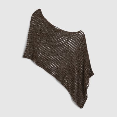 Brown Open Knit Asymmetric Cape