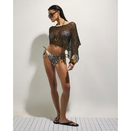 Brown Open Knit Asymmetric Cape