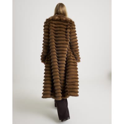 Brown Pelted Faux Fur Longline Coat