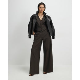 Brown Pinstripe Wide Leg Trousers