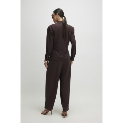 Brown Pleat Front Tapered Trousers
