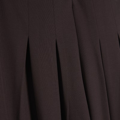 Brown Pleat Front Tapered Trousers