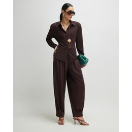 Brown Pleat Front Tapered Trousers