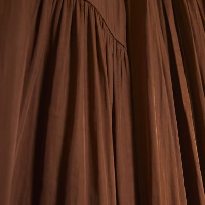 Brown Pleated Maxi Dress