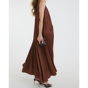 Brown Pleated Maxi Dress