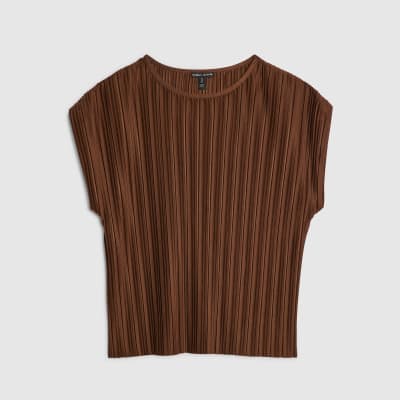 Brown Plisse Short Sleeve Top