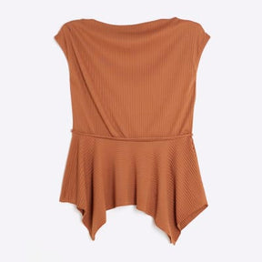 Brown Plisse Sleeveless Peplum Top