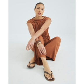 Brown Plisse Sleeveless Peplum Top