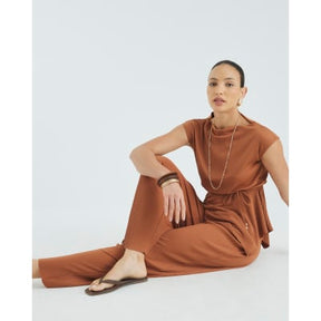 Brown Plisse Wide Leg Trousers