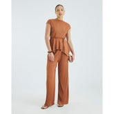 Brown Plisse Wide Leg Trousers