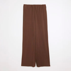 Brown Plisse Wide Leg Trousers