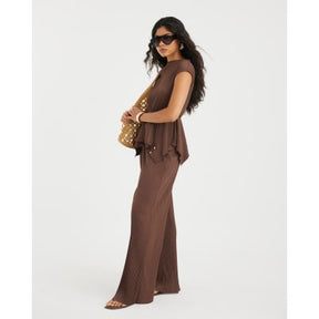 Brown Plisse Wide Leg Trousers