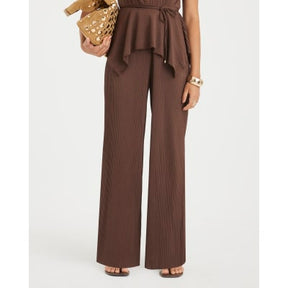 Brown Plisse Wide Leg Trousers