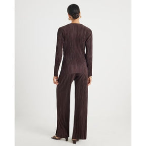 Brown Plisse Wide Leg Trousers