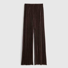 Brown Plisse Wide Leg Trousers