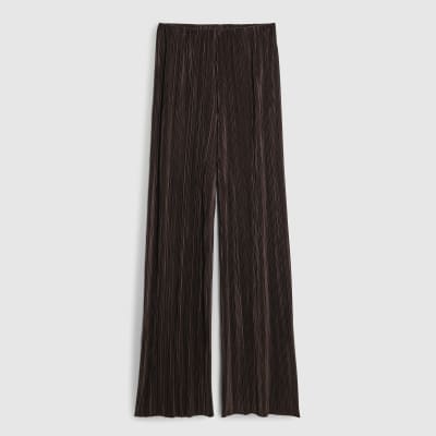 Brown Plisse Wide Leg Trousers