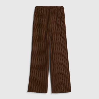 Brown Plisse Wide Leg Trousers
