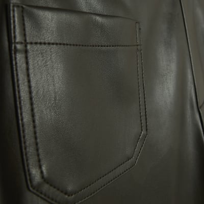 Brown Pocket Faux Leather Bootcut Trousers
