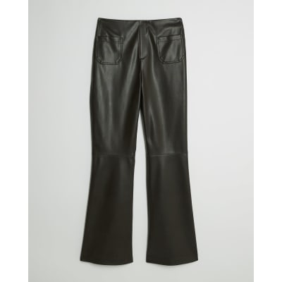 Brown Pocket Faux Leather Bootcut Trousers