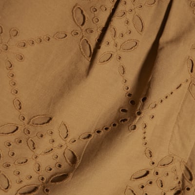 Brown Poplin Broderie Shorts