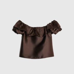 Brown Premium Frill Detail Bardot Top