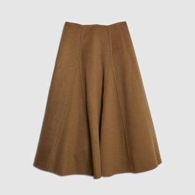 Brown Premium Godet Wool Blend Midi Skirt