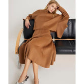 Brown Premium Godet Wool Blend Midi Skirt