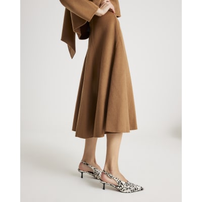 Brown Premium Godet Wool Blend Midi Skirt