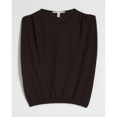 Brown Premium Short Sleeve Bubble Hem Top