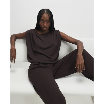 Brown Premium Short Sleeve Bubble Hem Top