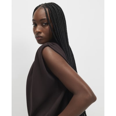 Brown Premium Short Sleeve Bubble Hem Top