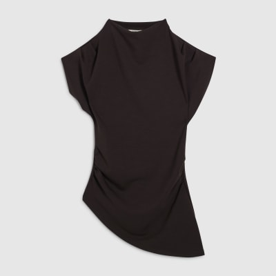 Brown Premium Short Sleeve Gathered Side Top