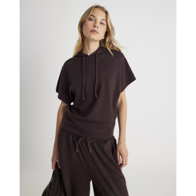 Brown Premium Short Sleeve Hooded Top