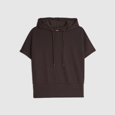 Brown Premium Short Sleeve Hooded Top