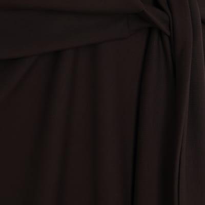 Brown Premium Short Sleeve Knot Midi Dress