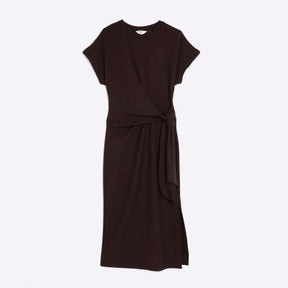 Brown Premium Short Sleeve Knot Midi Dress
