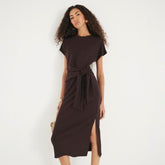 Brown Premium Short Sleeve Knot Midi Dress