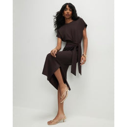 Brown Premium Short Sleeve Knot Midi Dress