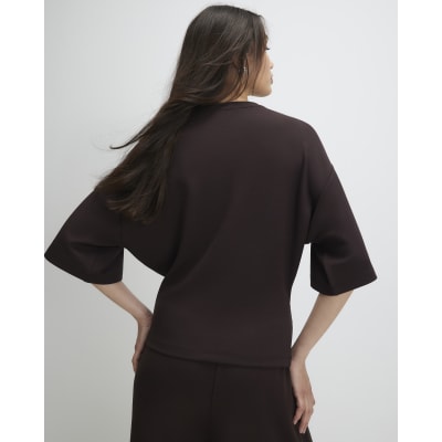 Brown Premium Short Sleeve Tuck Side Top