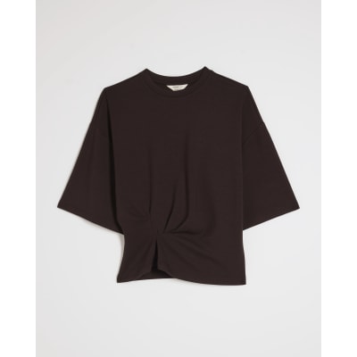 Brown Premium Short Sleeve Tuck Side Top