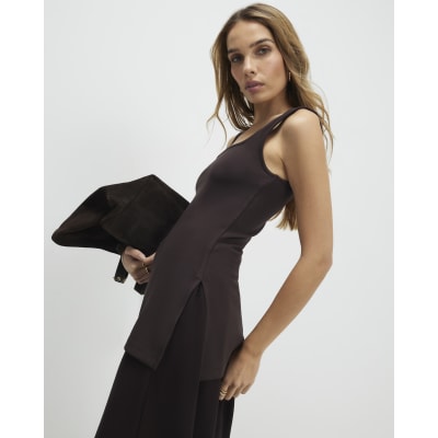 Brown Premium Sleeveless Square Neck Tank Top