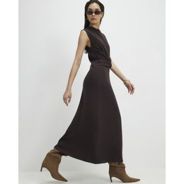 Brown Premium Twist Front Midi Dress