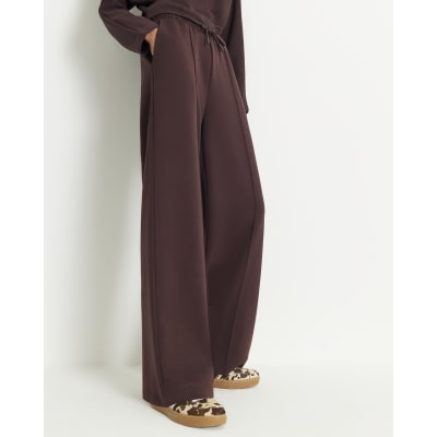 Brown Premium Wide Leg Pintuck Joggers