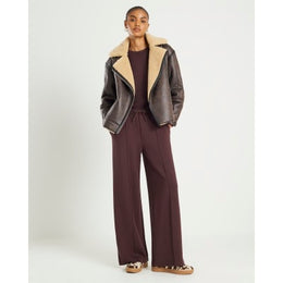 Brown Premium Wide Leg Pintuck Joggers