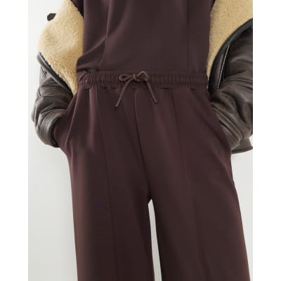 Brown Premium Wide Leg Pintuck Joggers