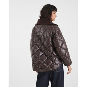 Brown Ribbed Collar Padded Jacket