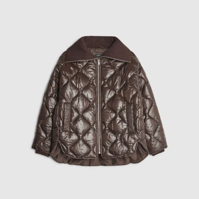 Brown Ribbed Collar Padded Jacket