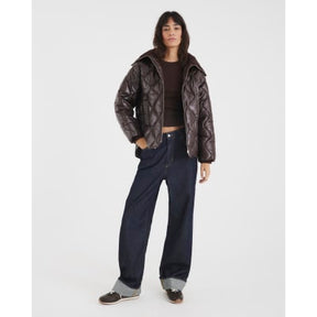 Brown Ribbed Collar Padded Jacket